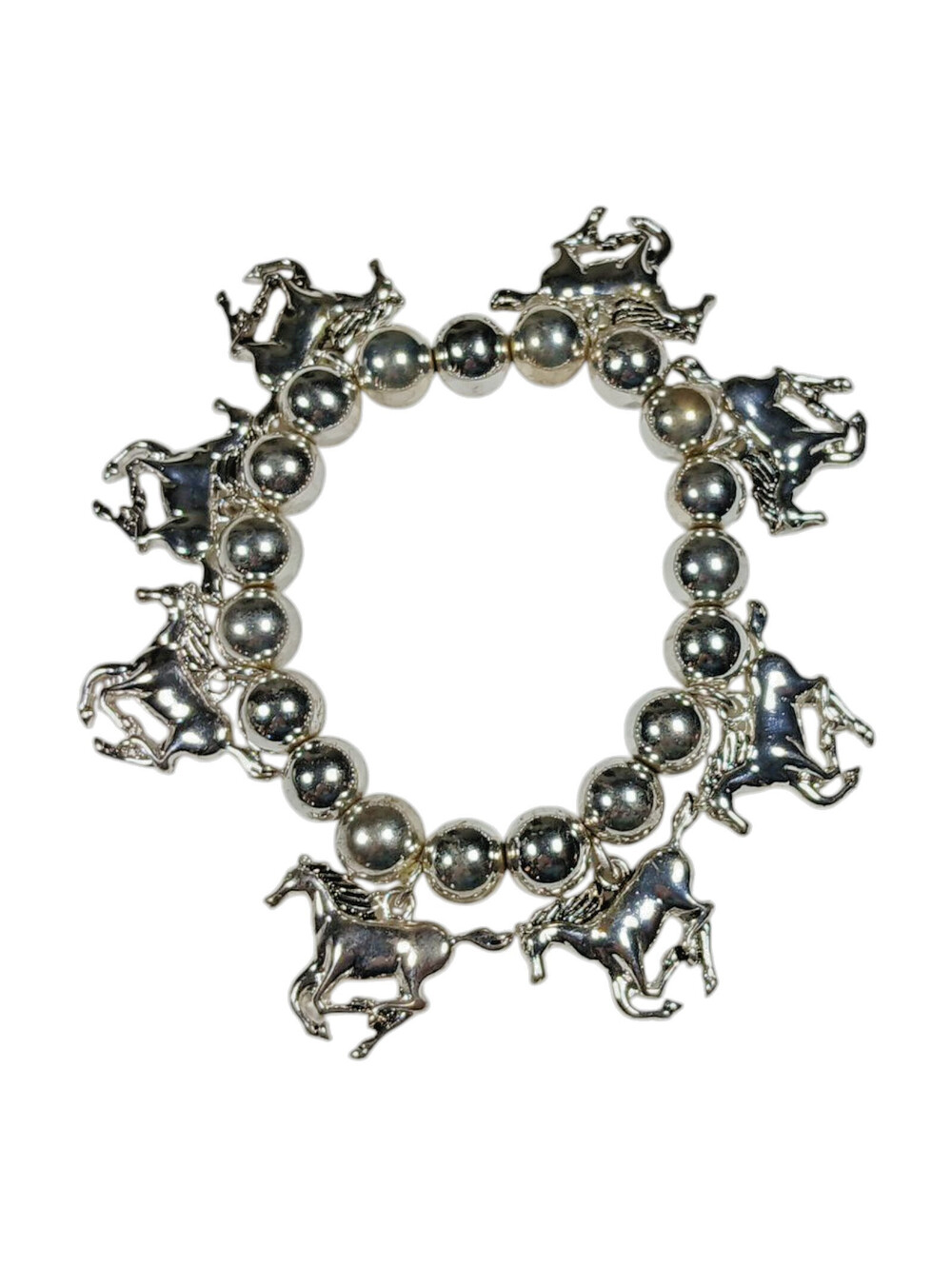 Western Horse Charm Stretch Bracelet Silver tone Cowgirl Rodeo Jewelry NEW